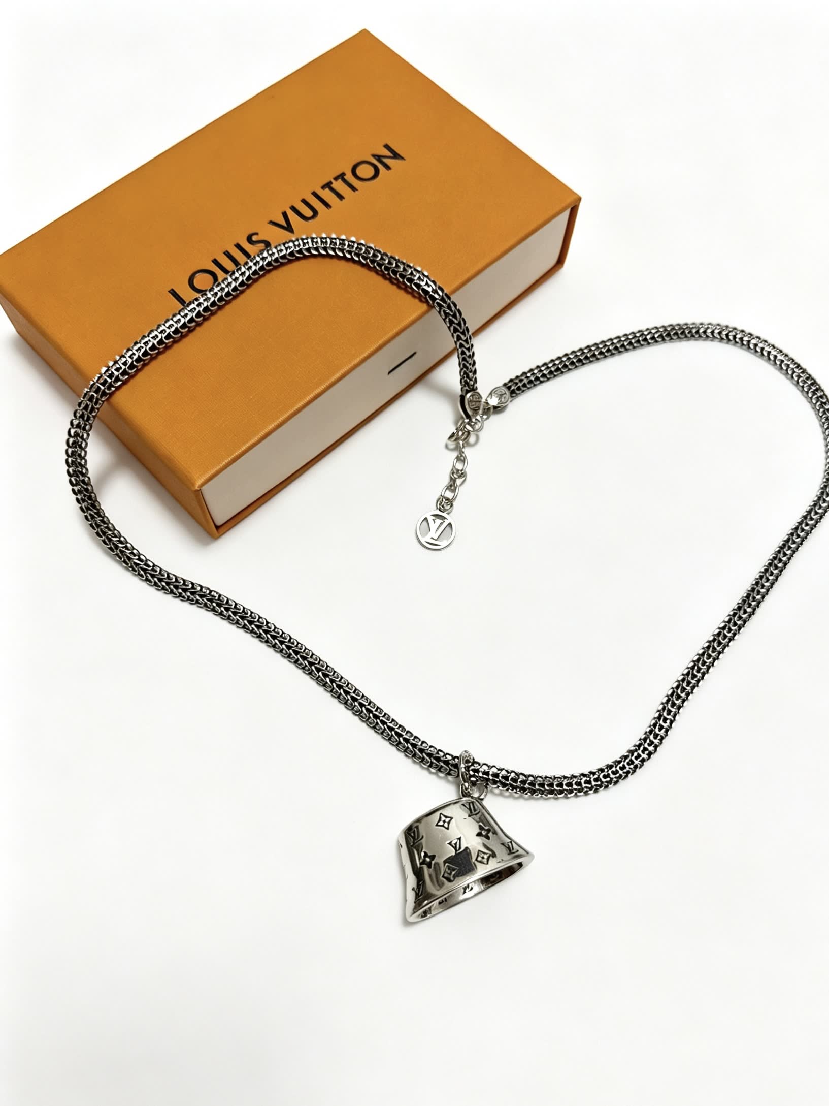 Louis Vuitton Silver Chain Necklace with Bell Pendant
